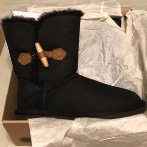 UGG Black Ankle Boots with Brown Accents